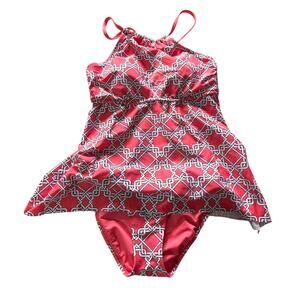 Aqua Couture Women's Dark Pink Halter Top Babydoll Tankini Swimwear - Size Small